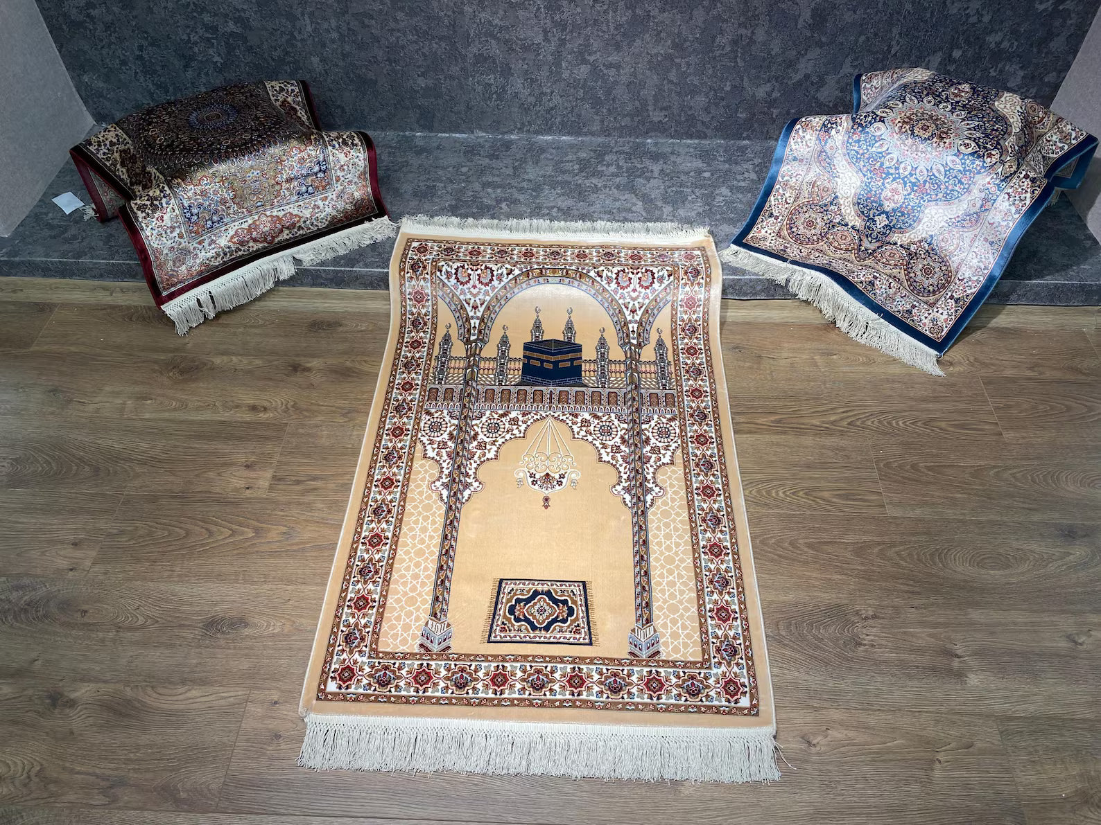 Kaaba Pattern Bamboo Silk Prayer Rug, Muslim Sejjadeh, Ramadan Gift