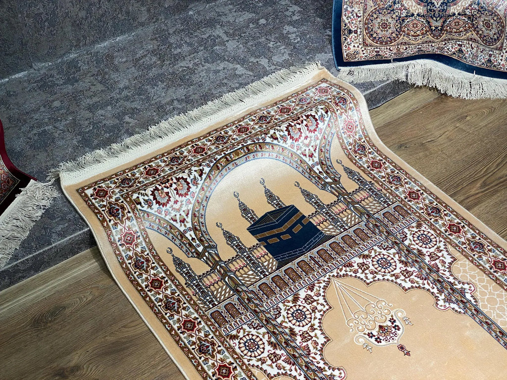 Kaaba Pattern Bamboo Silk Prayer Rug, Muslim Sejjadeh, Ramadan Gift