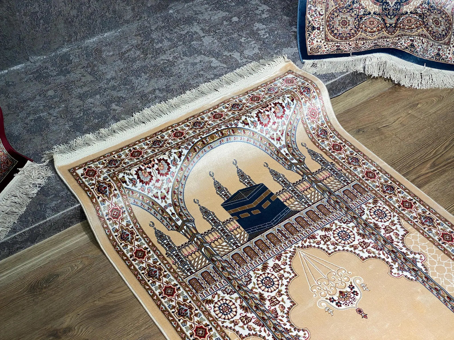 Kaaba Pattern Bamboo Silk Prayer Rug, Muslim Sejjadeh, Ramadan Gift