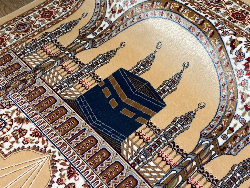 Kaaba Pattern Bamboo Silk Prayer Rug, Muslim Sejjadeh, Ramadan Gift
