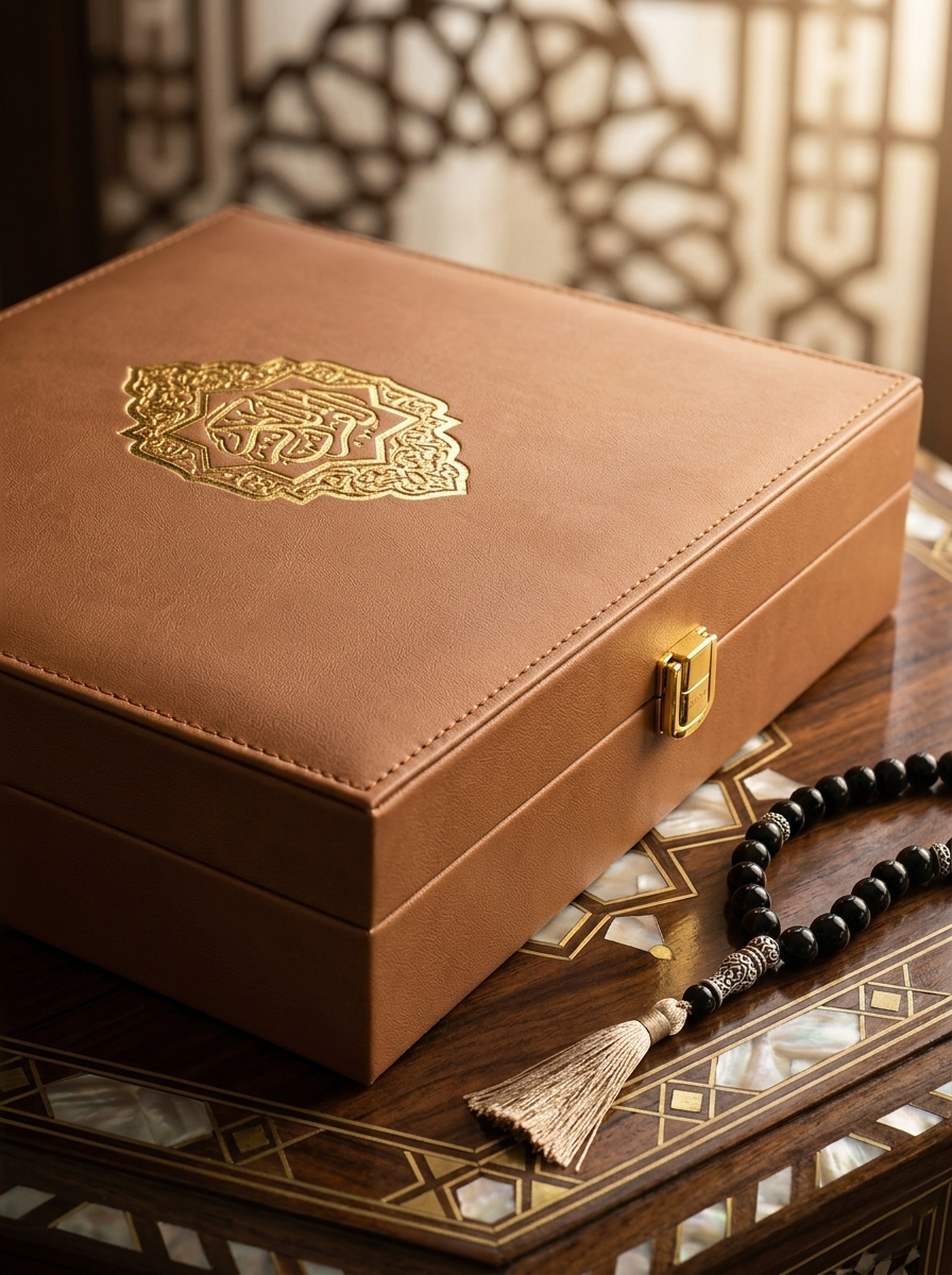 Luxury Quran Gift Box-prayer rug + thasbeeh + quran cover + athar