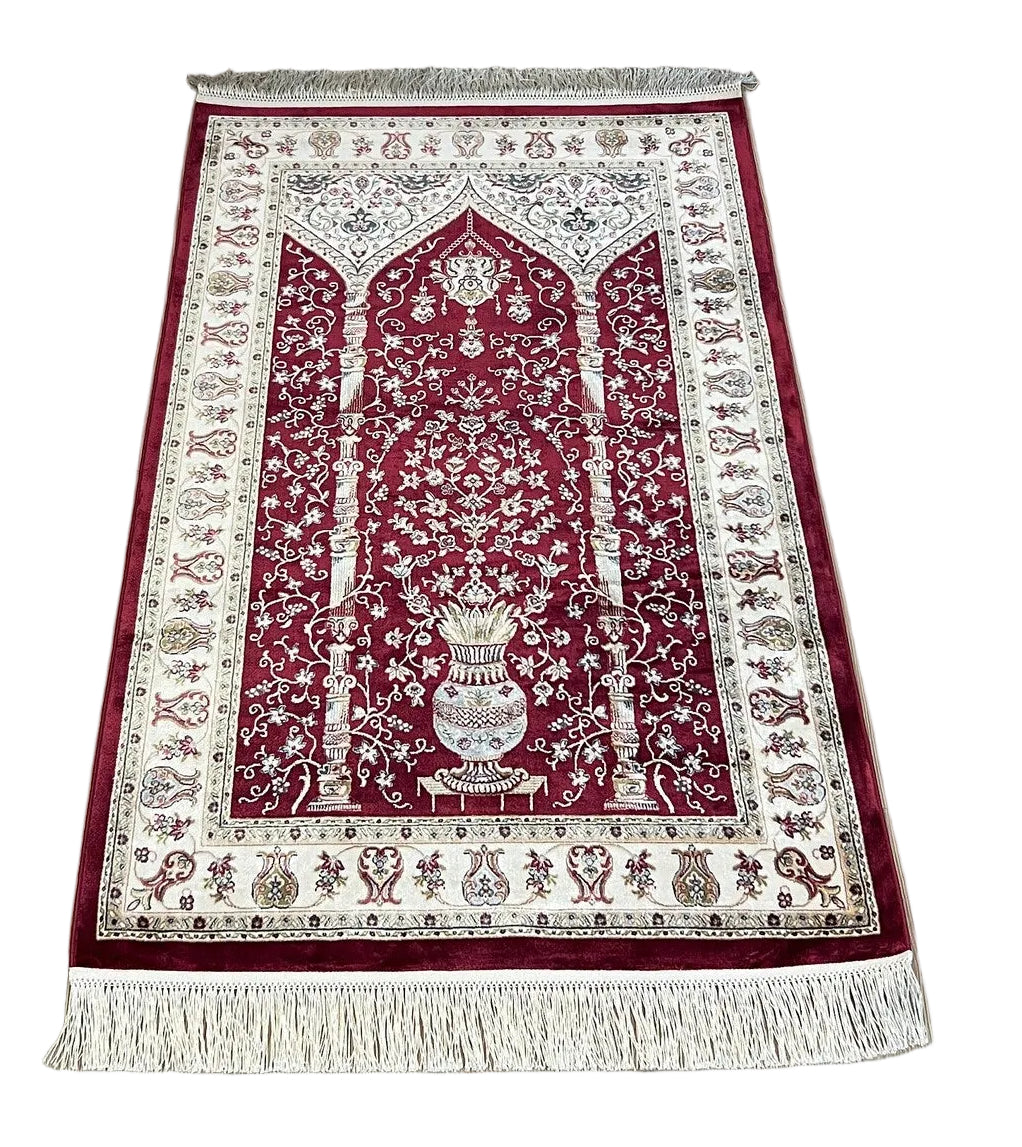 Luxury Red Viscose Prayer Rug
