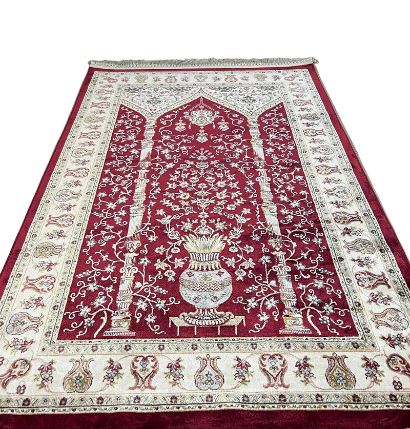 Luxury Red Viscose Prayer Rug KISWA